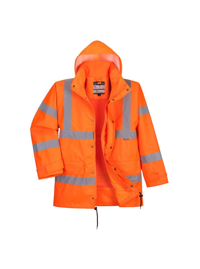 Hi-Vis Breathable Interactive Rain Traffic Jacket, L, R, Orange