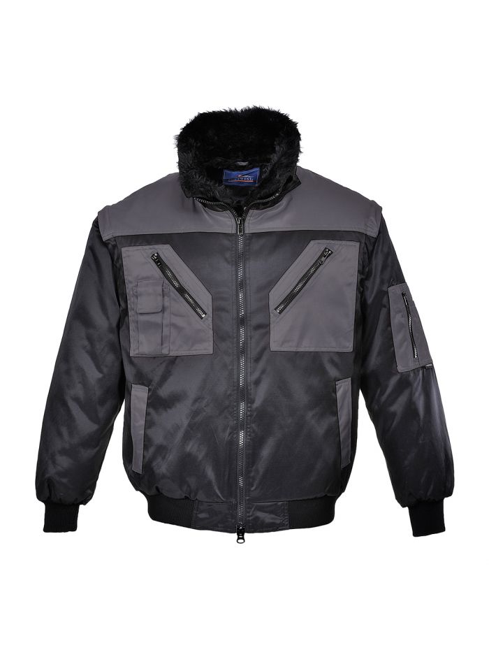 Two Tone Pilot Jacket, 4XL, R, Black/Grey