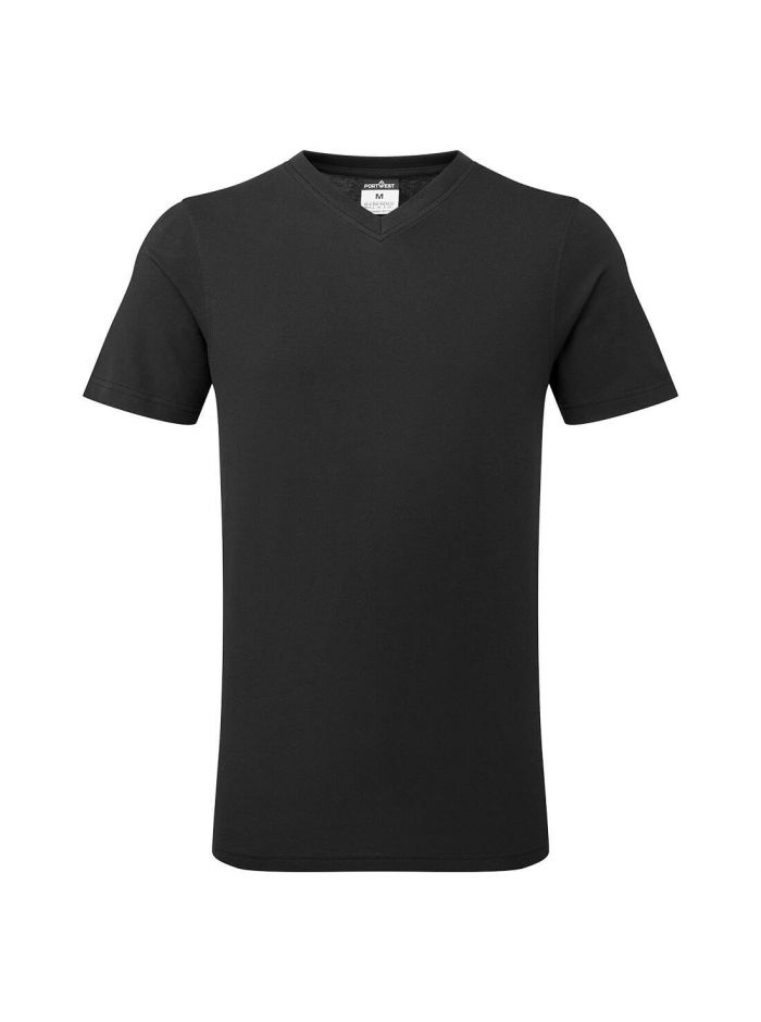 V-Neck Cotton T-Shirt, L, R, Black