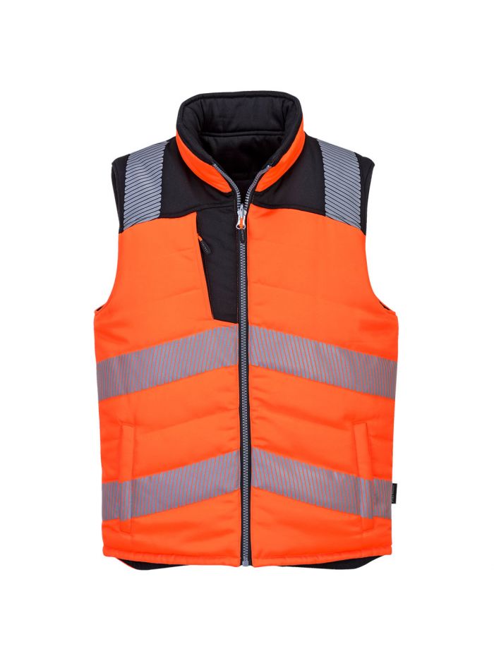 PW3 Hi-Vis Reversible Bodywarmer, L, R, Orange/Black