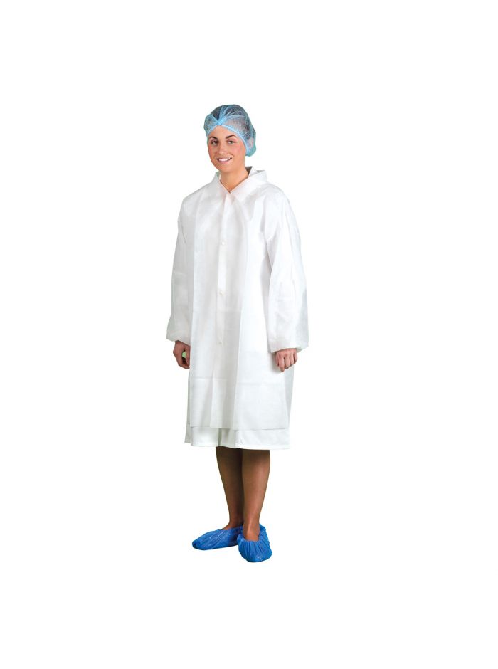 Disposable Visitors Coat PP (PK200), L, R, White