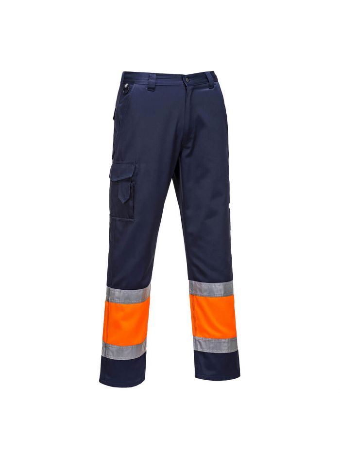 Hi-Vis Lightweight Contrast Class 1 Service Trousers, L, R, Orange/Navy