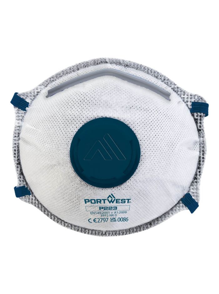 FFP2 Carbon Valved Dolomite Respirator (Pk10), , R, White