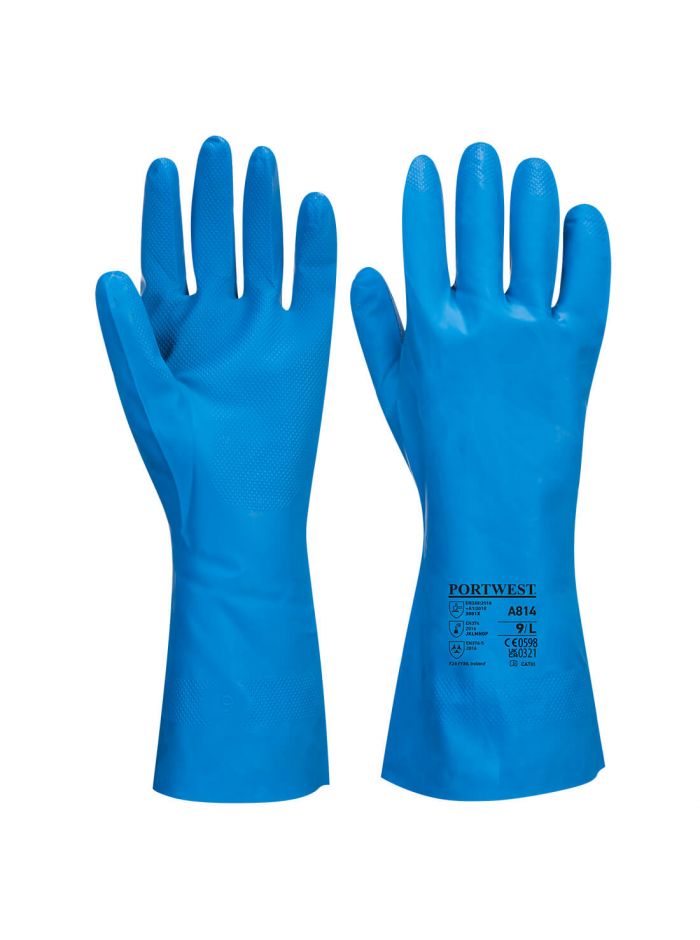 Food Approved Nitrile Gauntlet, L, U, Blue