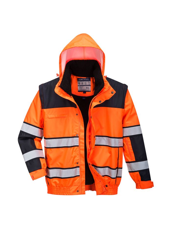 Hi-Vis 3-in-1 Contrast Winter Bomber Jacket , 4XL, R, Orange/Black