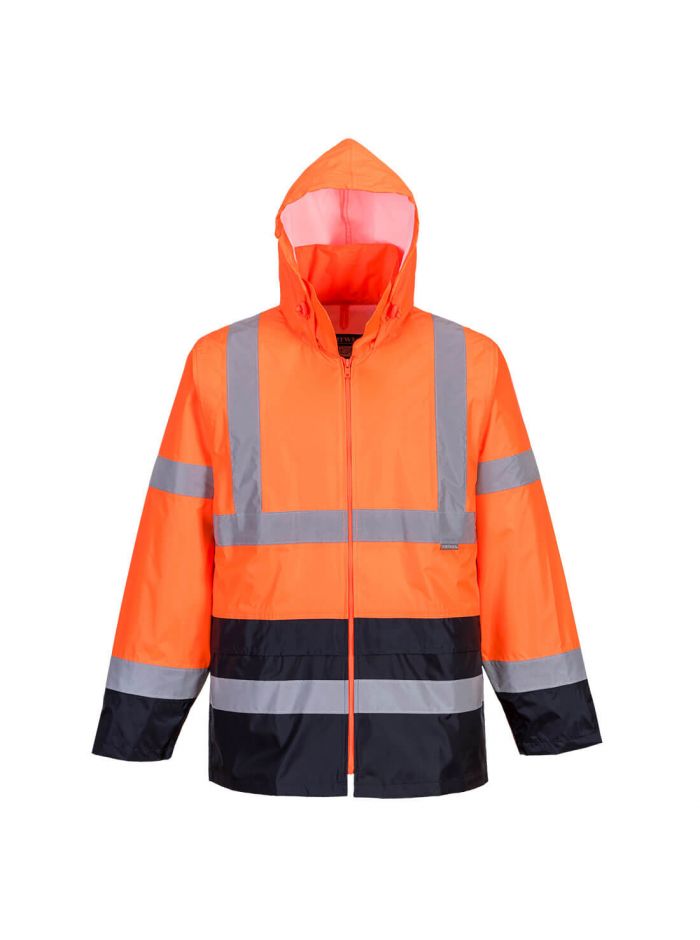 Hi-Vis Contrast Classic Rain Jacket , L, R, Orange/Navy