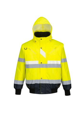 Glowtex Hi-Vis 3-in-1 Contrast Bomber Jacket , 4XL, R, Yellow/Navy