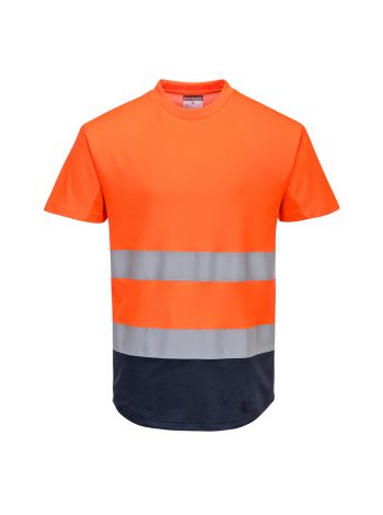 Hi-Vis Contrast Mesh Insert T-Shirt S/S , L, R, Orange/Navy