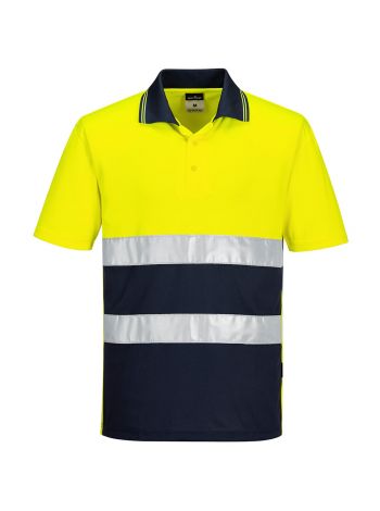 Hi-Vis Lightweight Contrast Polo Shirt S/S , 4XL, R, Yellow/Navy