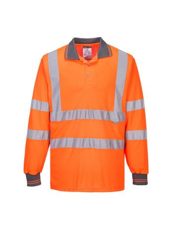 Hi-Vis Polo Shirt L/S , 4XL, R, Orange