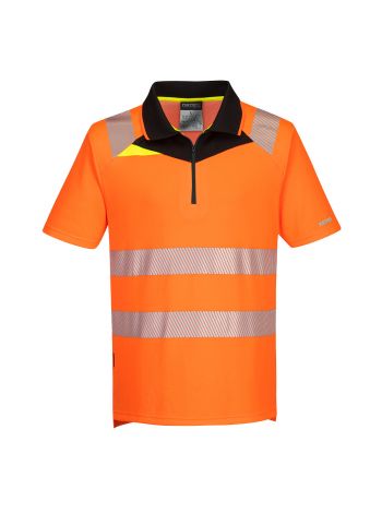 DX4 Hi-Vis Zip Polo Shirt S/S, 4XL, R, Orange/Black