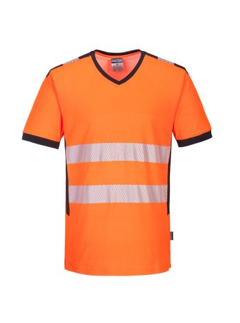 PW3 Hi-Vis V-Neck Mesh Insert T-Shirt S/S , 4XL, R, Orange/Black