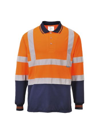 Hi-Vis Contrast Polo Shirt L/S , 4XL, R, Orange/Navy