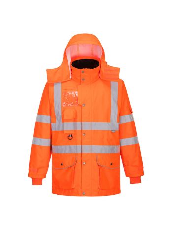 Hi-Vis Breathable 7-in-1 Traffic Jacket , 4XL, R, Orange