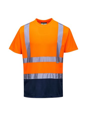 Hi-Vis Contrast T-Shirt S/S , L, R, Orange/Navy