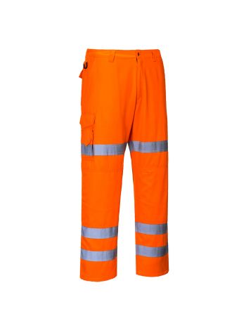 Hi-Vis Three Band Work Trousers, L, R, Orange